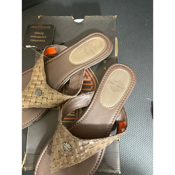 Harley Davidson Womens Flip Flo Sandals Leather Brown Woven Biker Boho Size 5 - Picture 4 of 8
